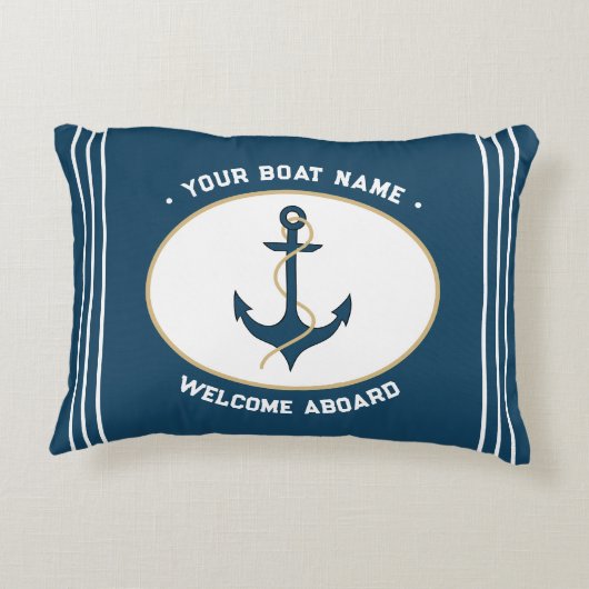 Anchor Welcome Aboard Custom Pillow アクセントクッション (裏面)