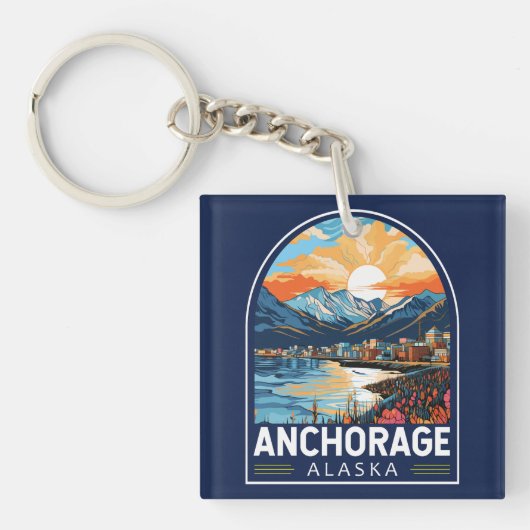 Anchorage Alaska Travel Art Emblem キーホルダー (正面)