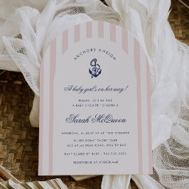 Anchors Aweigh Pink Nautical Girl Baby Shower 招待状