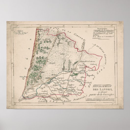 Ancienne Carte - Vintage - Département des Landes ポスター (正面)