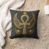 Ancient Ankh Power Divine Gold Black Decor クッション (ブランケット)