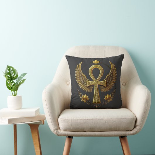 Ancient Ankh Power Divine Gold Black Decor クッション (椅子)