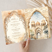 Ancient Arabian Palace Arch QR Code Muslim Wedding 招待状