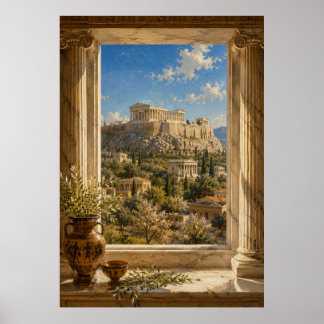 Ancient Athens Parthenon Acropolis Oil Painting ポスター