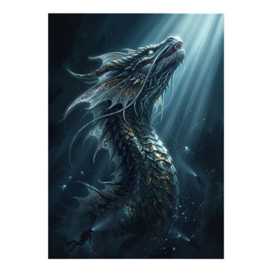 Ancient Bioluminescent Sea Dragon - Mythical Deep フォトプリント (正面)