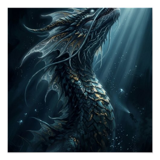 Ancient Bioluminescent Sea Dragon - Mythical Deep  ポスター (正面)