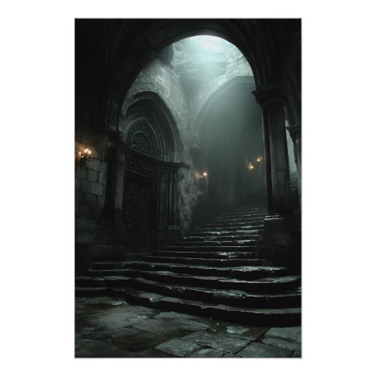 Ancient Cathedral Stairway Mist Light ポスター (正面)
