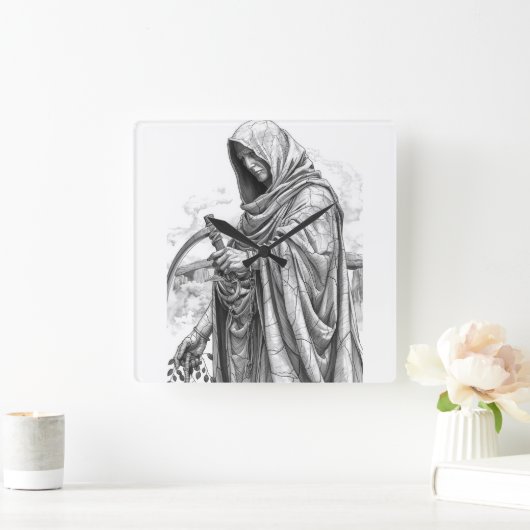 Ancient Chronos Marble Statue - Father Time with S スクエア壁時計 (ホーム)