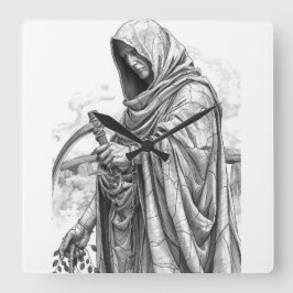 Ancient Chronos Marble Statue - Father Time with S スクエア壁時計