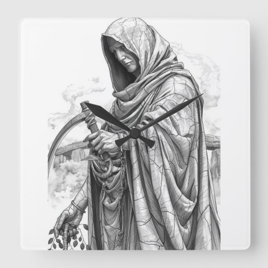 Ancient Chronos Marble Statue - Father Time with S スクエア壁時計 (正面)