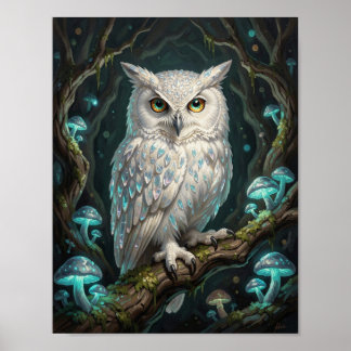 Ancient Crystalline Owl in Magical Grotto ポスター