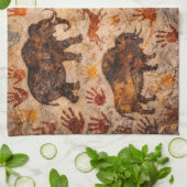 Ancient echoes cave painting and hand print tea to キッチンタオル (折り畳み)
