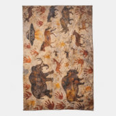 Ancient echoes cave painting and hand print tea to キッチンタオル (縦)