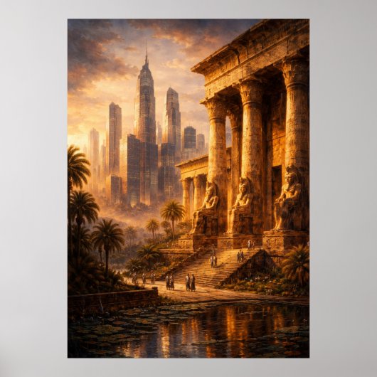 Ancient Egypt Future Skyline Art ポスター (正面)