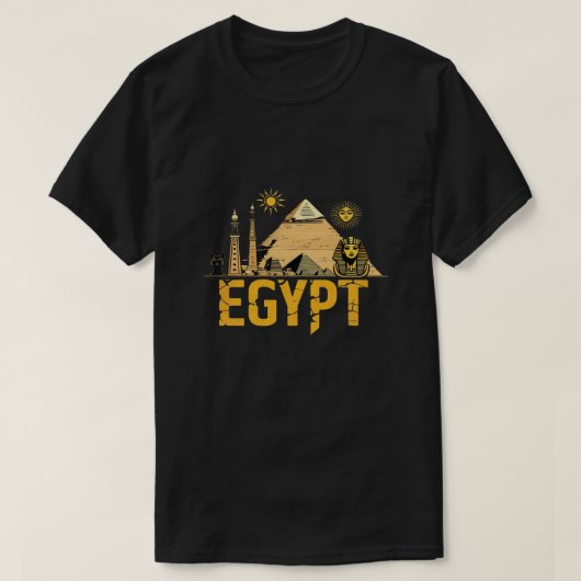 Ancient Egypt Landmarks Graphic Design on Black Ba Tシャツ (デザイン正面)
