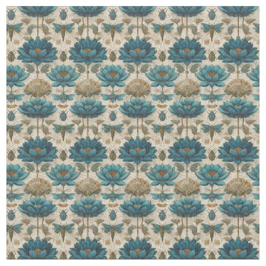 Ancient Egypt Toile de Jouy Green Floral Pattern ファブリック (クローズアップ)