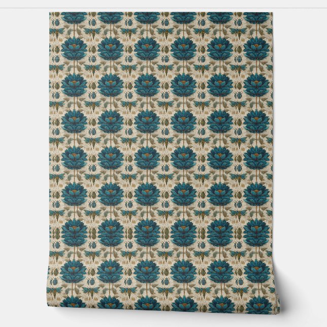 Ancient Egypt Toile de Jouy Green Floral Pattern 壁紙 (ほどく)