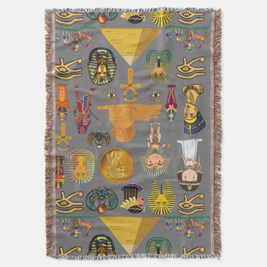 Ancient Egyptian Hieroglyphic -Pattern Pharaoh スローブランケット (正面縦)
