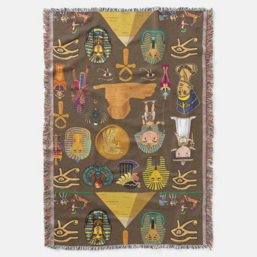 Ancient Egyptian Hieroglyphic -Pattern Symbol スローブランケット (正面縦)