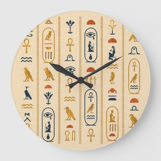 Ancient Egyptian Hieroglyphics Art Wall Clock ラージ壁時計 (正面)