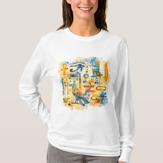 Ancient Egyptian Hieroglyphs Eye of Horus & Ankh Tシャツ (正面)