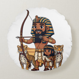 Ancient Egyptian Hunt with Leopards ラウンドクッション