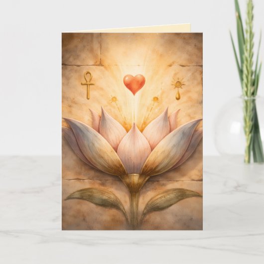 Ancient Egyptian Lotus Valentine Watercolor Art カード (正面)