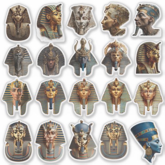 Ancient Egyptian Pharaoh Faces Stickers | Gold 3D  シール (正面)