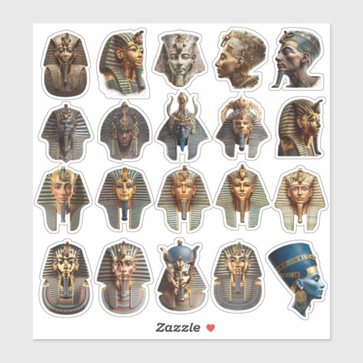 Ancient Egyptian Pharaoh Faces Stickers | Gold 3D  シール (シート)