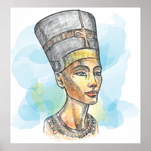 Ancient Egyptian Queen Nefertiti Bust Sketch ポスター (正面)