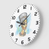 Ancient Egyptian Queen Nefertiti Bust Sketch ラージ壁時計 (傾斜)