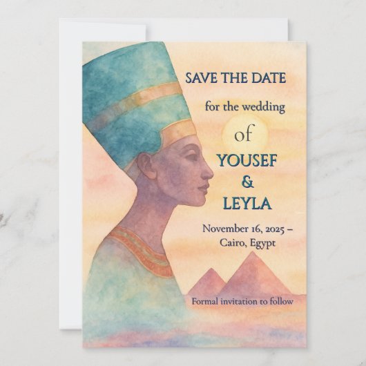 Ancient Egyptian Regal Nefertiti Save-Date card (正面)