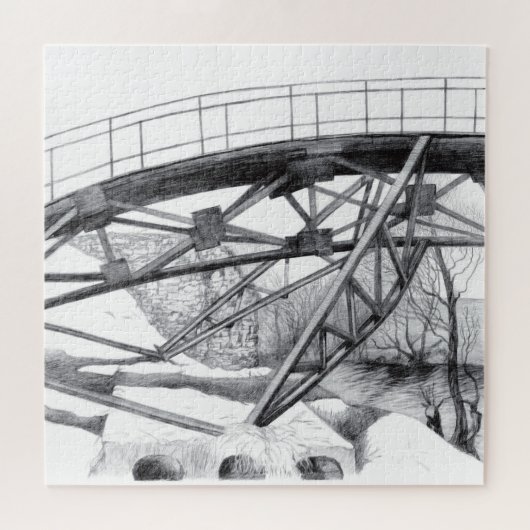 Ancient footbridge pencilart Monochrome ジグソーパズル (横)