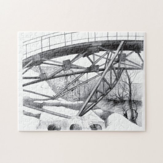 Ancient footbridge pencilart Monochrome ジグソーパズル (横)