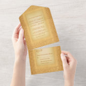 Ancient Gold Hieroglyphic Motifs Egyptian Wedding オールインワン招待状 (貼ってはがせる)