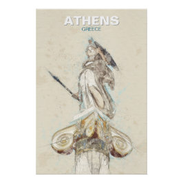 Ancient Greece Athena Statue Sketch Poster  ポスター