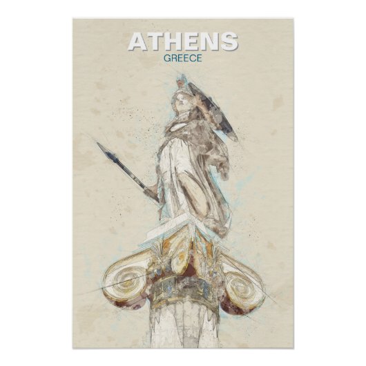 Ancient Greece Athena Statue Sketch Poster  ポスター (正面)