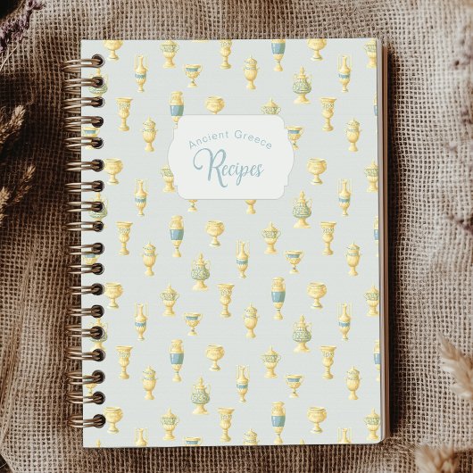 Ancient Greece Dusty Blue White Vases Recipe ノートブック