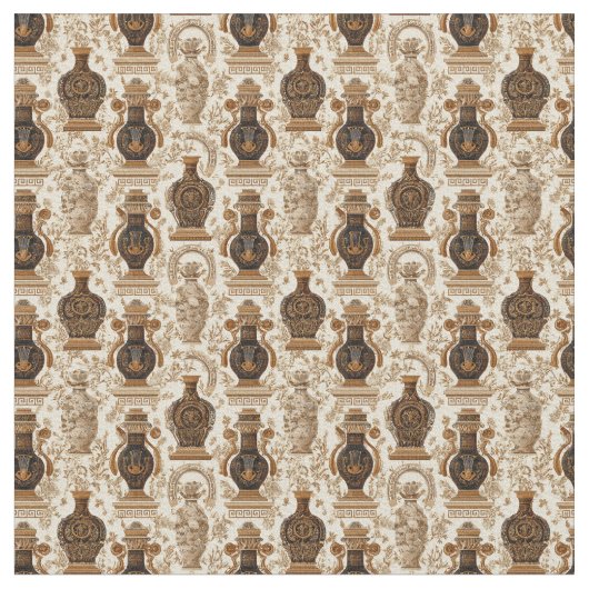 Ancient Greece Toile de Jouy Classic Vases Pattern ファブリック (クローズアップ)