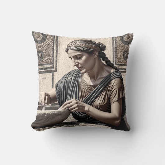Ancient Greek Mosaic Woman Pillow Home Decor クッション (正面)