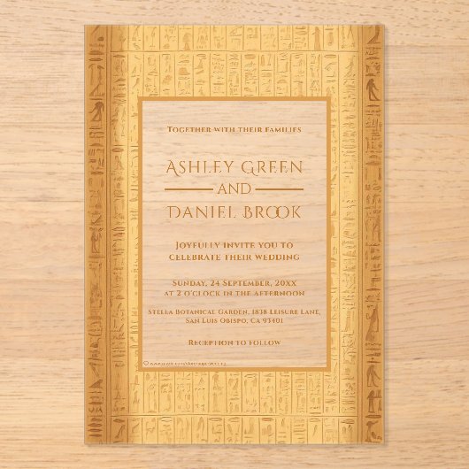 Ancient Hieroglyphic Motifs Egyptian Wedding アクリル招待状 (正面)