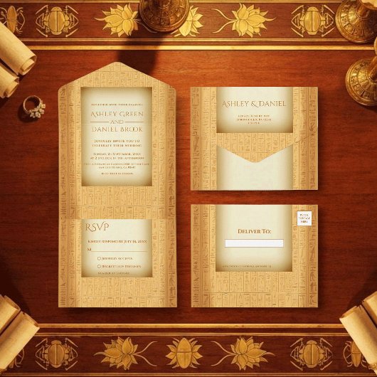 Ancient Hieroglyphic Motifs Egyptian Wedding オールインワン招待状