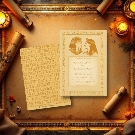 Ancient Hieroglyphs King & Queen Egyptian Wedding 招待状