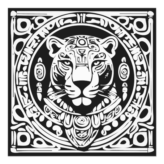 Ancient Mayan Style Jaguar Warrior Tribal Mask Art フォトプリント (正面)