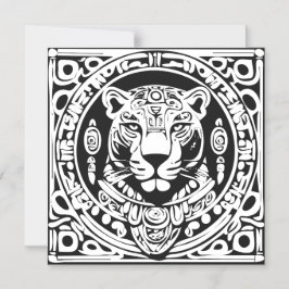 Ancient Mayan Style Jaguar Warrior Tribal Mask Art マグネット招待状