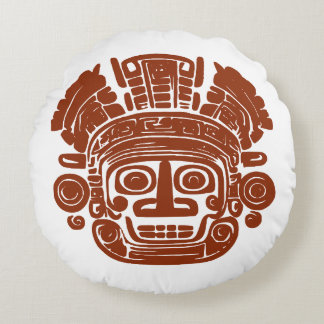 Ancient Mayan Sun God Mask Tribal Art ラウンドクッション