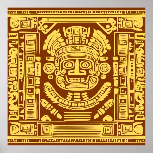 Ancient Mayan Sun God Mask Tribal Art Poster ポスター (正面)