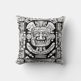 Ancient Mayan Sun God Mask Tribal Art Throw Pillow クッション