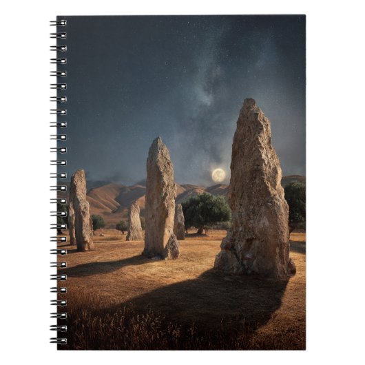 Ancient Monoliths Moonlit Starry Field Notebook ノートブック (正面)