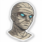 Ancient Mummy Head - Glowing Blue Eyes Vector Art シール (正面)